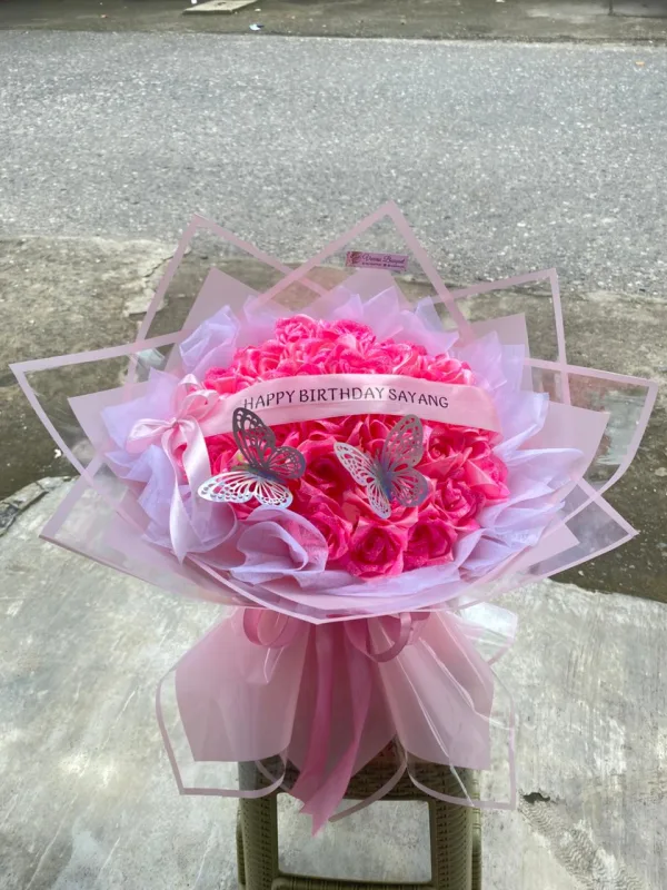 Buket Bunga Mawar Pink Ulang Tahun